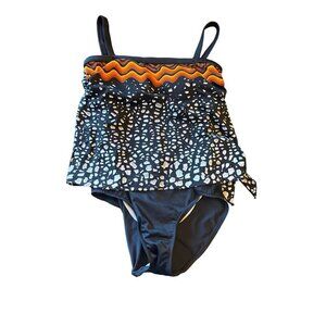 Maxine Of Hollywood Womens Tankini Top & Bottom Black/White/Orange L